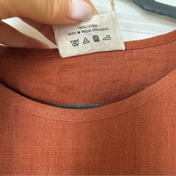 Linen Handmade Studio Tobacco Burnt Orange Cheryl Ruffle Wrap Mini Dress Size 6 - Picture 4 of 13